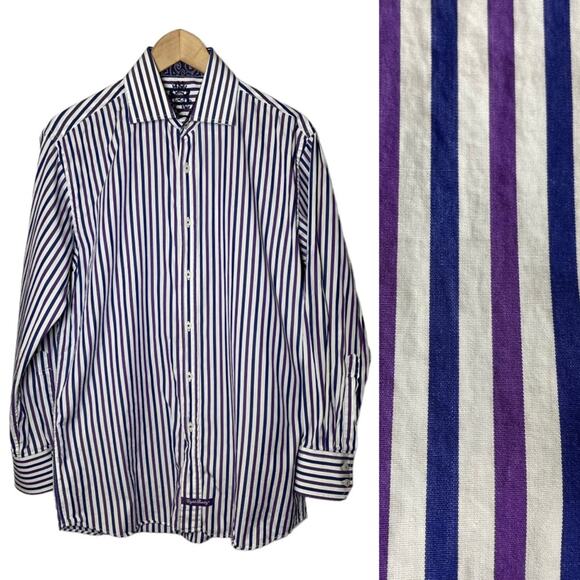 English Laundry Mens Striped Dress Shirt Purple 151/2 32/33 - Picture 1 of 8